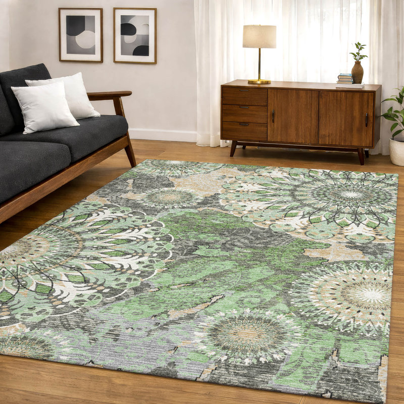 Tapis cachemire de qualité supérieure Mayfield AMF2335, Vert, 3 pi x 5 pi
