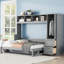 Full Size Gray Bed, Side Flip Feature, Storage Drawers, Keep Your Space Organized Multifunctional Wall Tailor Layout, 107.5"l X 58"w 72"h