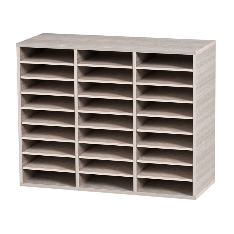 Rangement à 27 compartiments pour livres en bois gris avec tablettes réglables, Gris