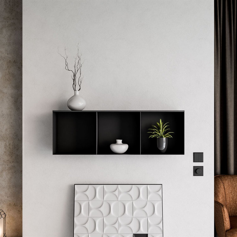 3 Piece Square Metal Cube Shelf, Black / Black without LED