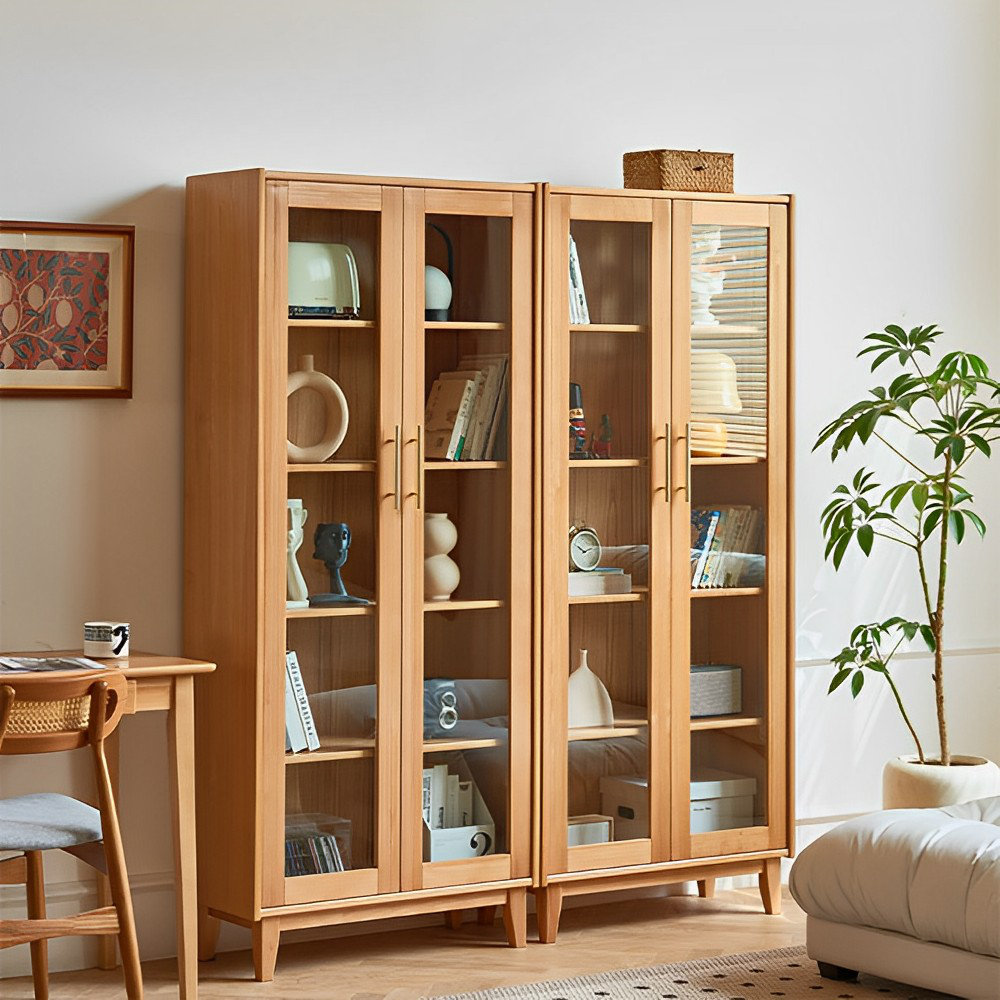 Nordic Solid Wood Bookcase Modern Simple Porcelain Cabinet Glass Door  Storage Cabinet Study Storage Cabinet Living Room Display Cabinet Wine  Cabinet