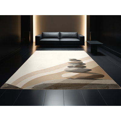 Tapis minimaliste beige Orval Balance Rock Formation lavable à la machine