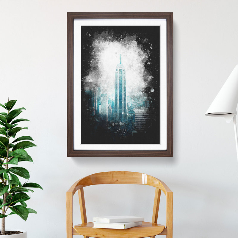 Empire State Building In New York - Single Picture Frame Painting on MDF, Walnut Framed, 45cm H x 33cm W x 2cm D