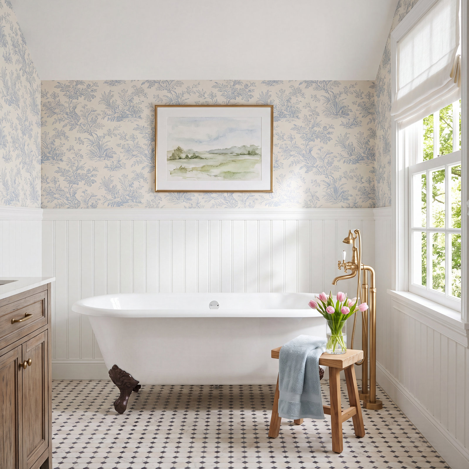 Kristin 70" Clawfoot Cast Iron Bathtub, White, Continuous Rolled Rim - No Faucet Holes, Antique Bronze Feet