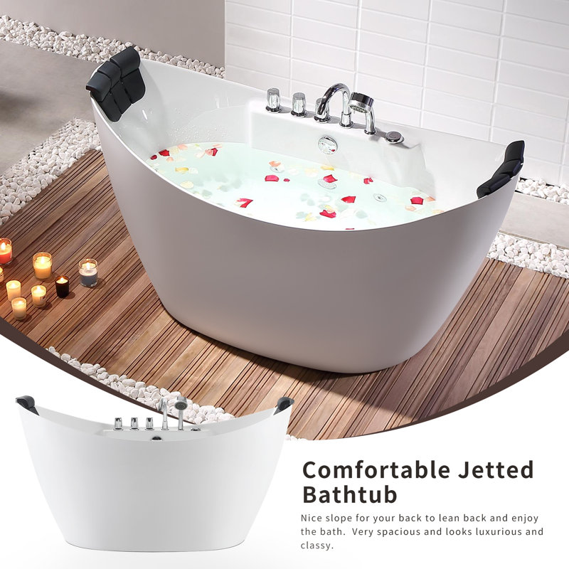 67 po X 28,7 po Baignoire de tourbillon autoportante à jets centraux à jets centraux - remplissage de baignoire en blanc