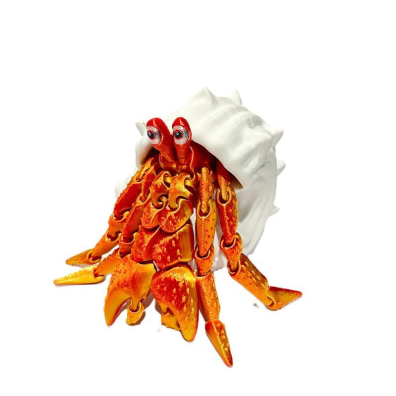 Figurine de crabe ermite dans une coquille imprimée en 3D, Blanc / Orange