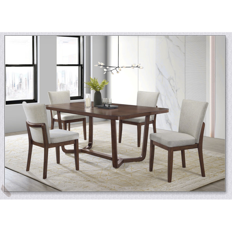 Ensemble de salle à manger 5 pièces de style Mid-Century moderne avec table rectangulaire, finition en bois chaud et chaises rembourrées pour un repas élégant