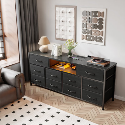Large meuble télé avec commode à tiroirs avec rangement, console multimédia multifonctionnelle pour l'organisation de la chambre à coucher