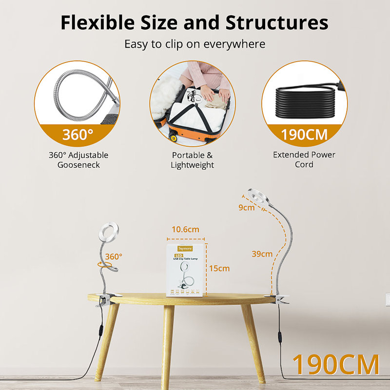 Clip on Light -3 Colour Modes & 10 Brightness LED Reading Desk Light with Clamp Flexible