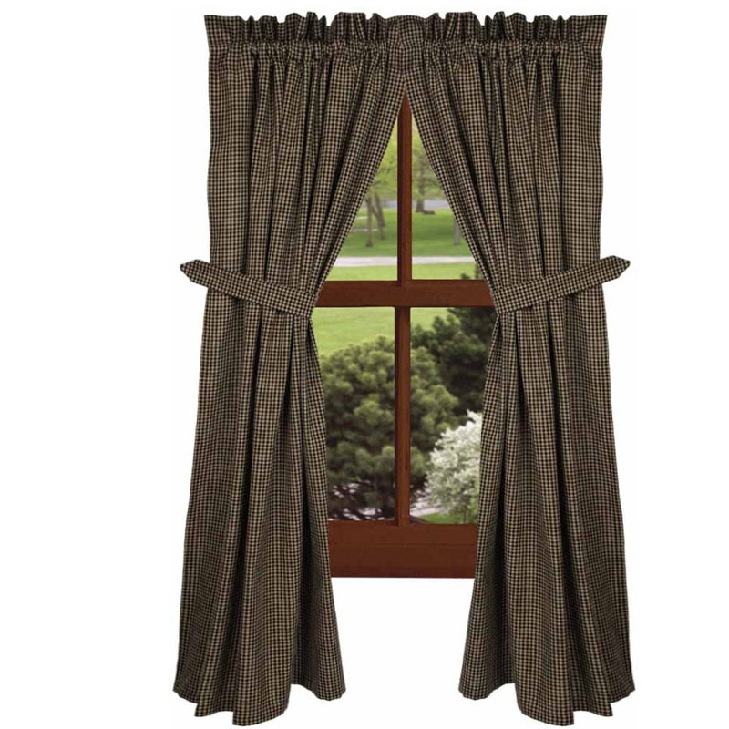 Panneau de rideau simple 100% coton vichy Carnbrock, Noir / avoine