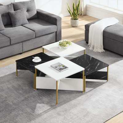 Modern Nesting Coffee Tables Set of 4 - Mid Century Modern Square Living Room Table, Free Adjustable Shape, Versatile and Stylish Accent Furniture for Your Living Room