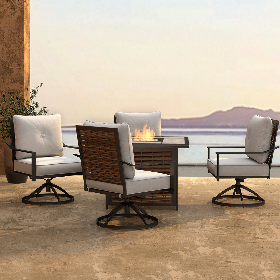 Sedalia 4 - Person Outdoor Seating Group With Fire Pit Table & Swivel Chair Abba Patio