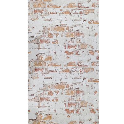 Modern Orange Red White Faux Rustic Brick Distressed Plaster Wallpaper Rolls 3d