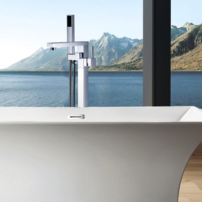 Freestanding Bathtub Faucet With Hand Shower - Metal Construction, 3.9 Gpm Flow Rate For Optimal Use Sleek Corrosion Finish, Enhances Bathroom Appeal