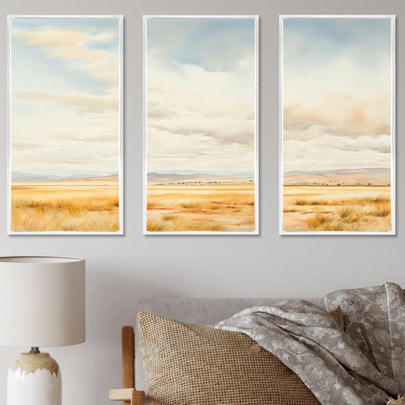 Tranquil Meadow Moments I - ensemble d'art mural sur toile Meadow, Cadre flottant blanc, H 32 po x l 48 po x P 1 po