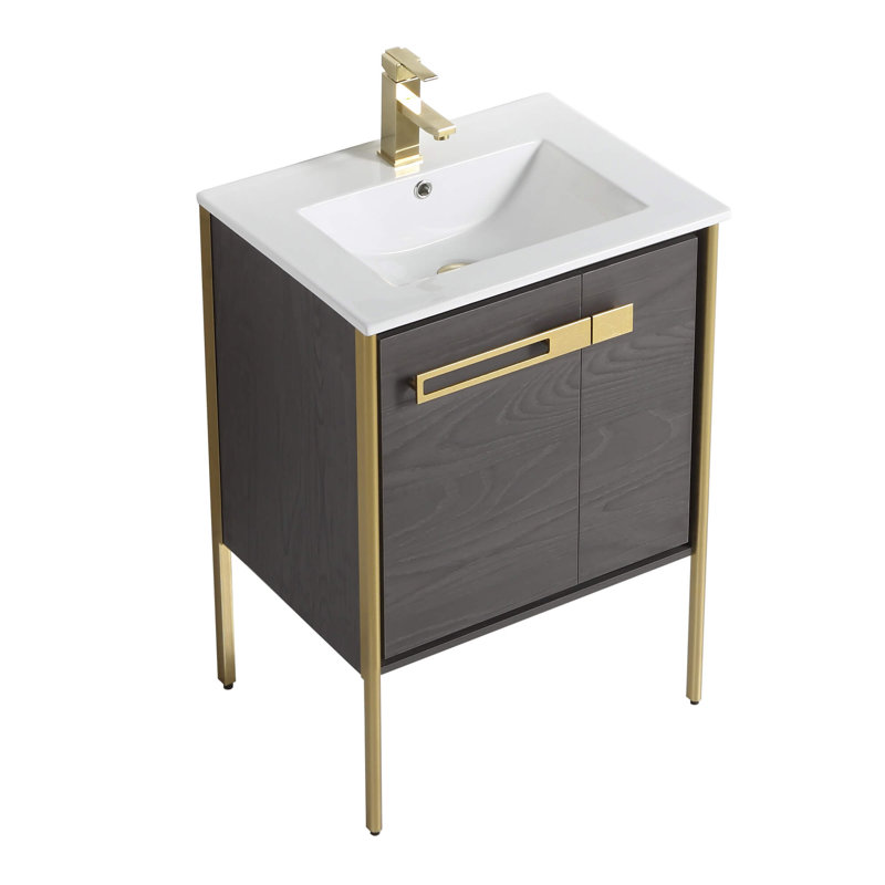 Meuble-lavabo simple 24 po, Chêne noir, Laiton satiné