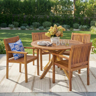 Brodench 4 - Person Acacia Wood Patio Dining Set with Round Table