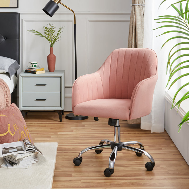 Jobin Modern Swivel Velvet Desk Chair with Armrest, Pink Velvet