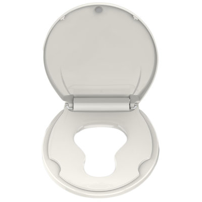 Soft Close Commercial Toilet Seat with Built-in Toddler Potty Training - No Wiggle, Durable PP, Easy Install & Clean, Fits 17" Round Toilets, All Biscuit Colors