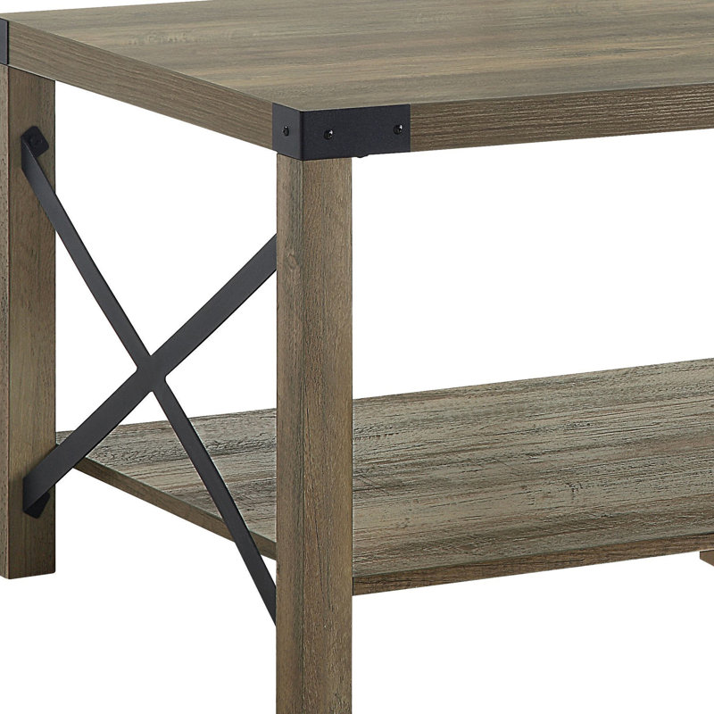 Table basse rustique en chêne avec lattes en forme de X et Profondeur du rangement en bois composite à finition rectangulaire
