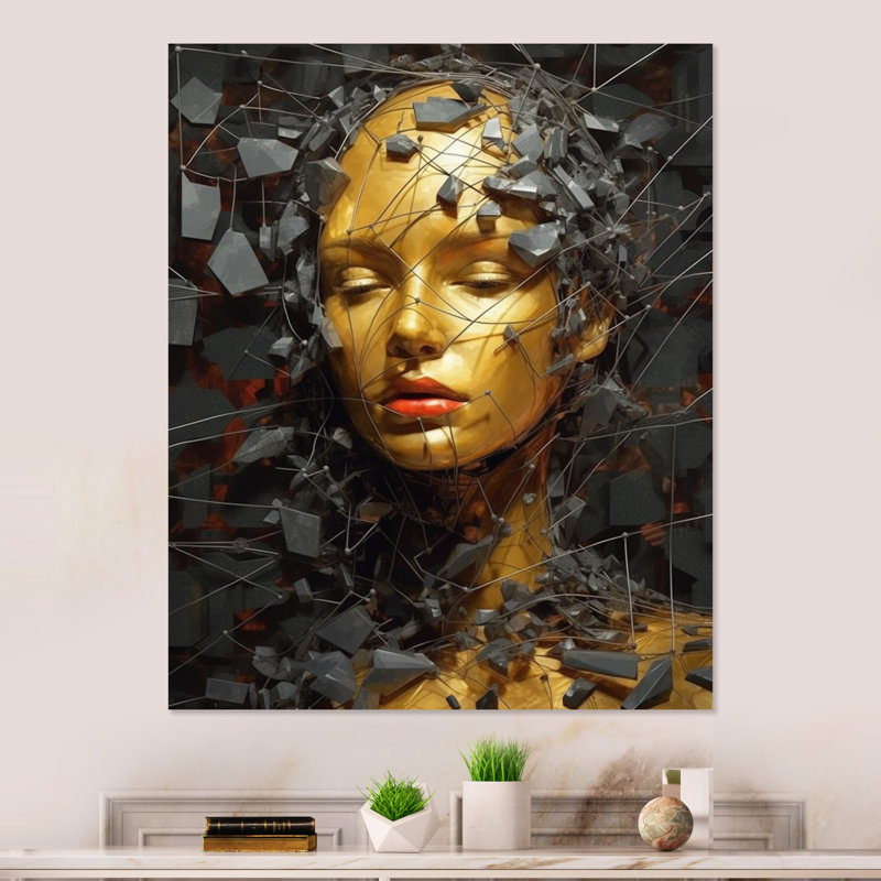 Or doré et femme abstraite, art mural mode femme, H 20 po x l 12 po x P 1 po