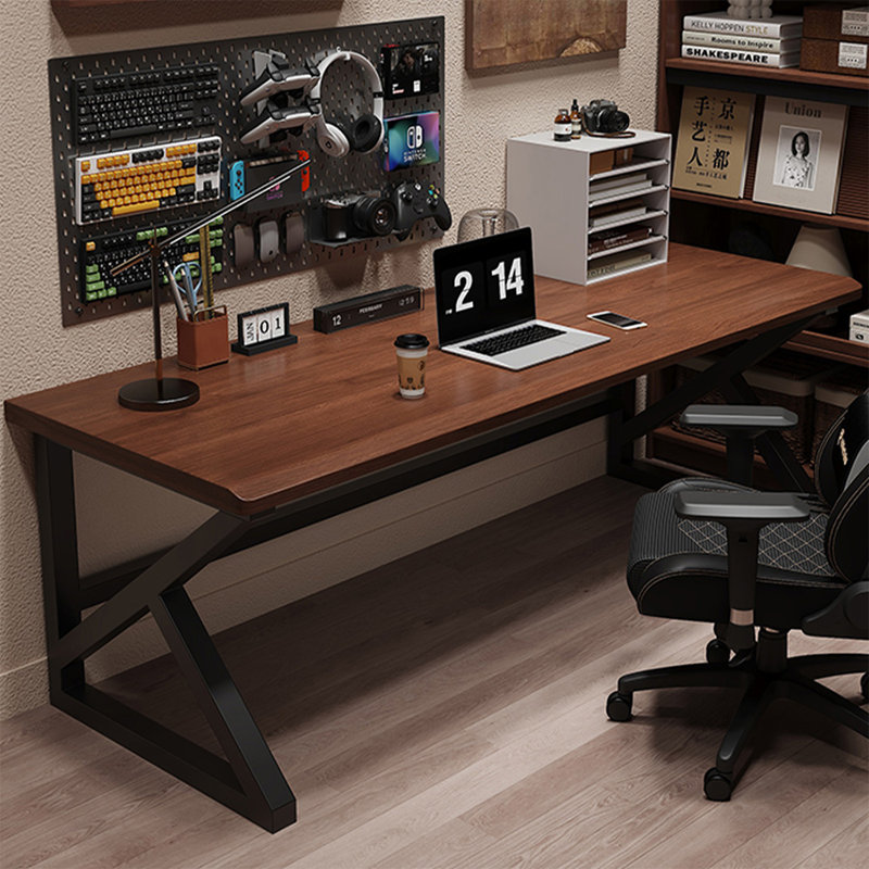 Bureau noyer + bois massif rectangulaire noir + fer, H 29,53 po x l 86,61 po x P 27,56 po