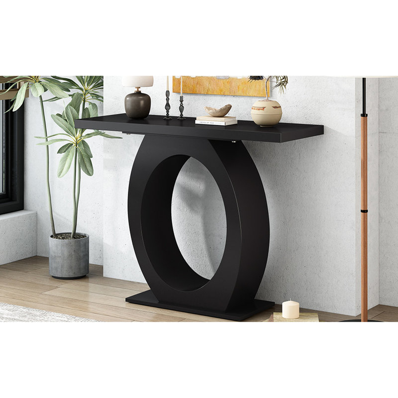Console élégante, base en forme d'œuf. Noir + pour le bureau. 38,48 po Profondeur, 16,05 de largeur, 31,77 de hauteur. Table de bureau moderne et tendance avec chambre à coucher. D, W, H.