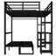 Black Queen Over Twin XL Metal Bunk Bed with Desk, Sofa, LED & USB for Space-Saving Rooms