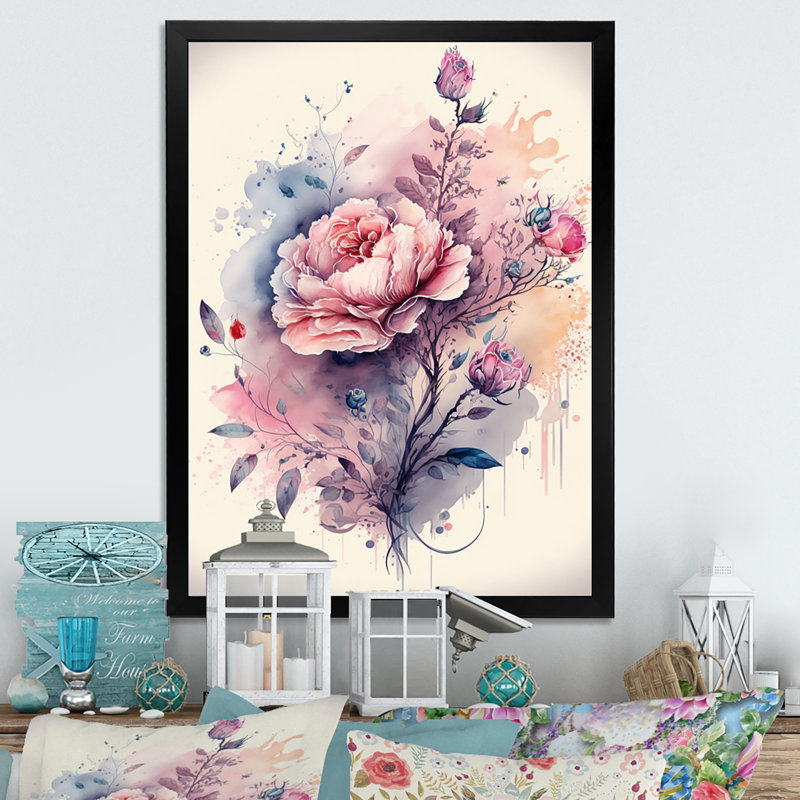 «Pink and Purple Rose Design», reproduction sur toile, H 20 po x l 12 po x P 1 po, Toile encadrée noire à coins fermés