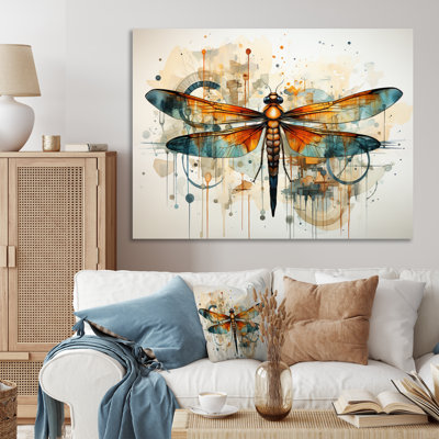 " Orange Dragonfly Insects Flight Geometric II "