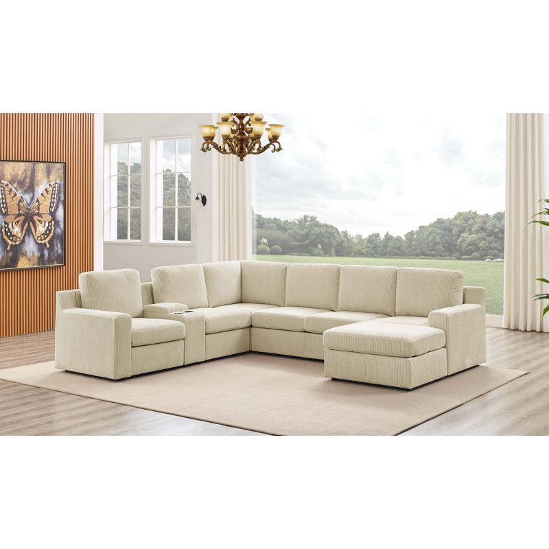 Canapé modulaire Limesvilles, Velours côtelé beige