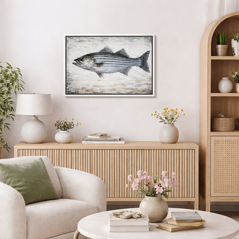 Œuvre rayée, photos de poissons côtiers, impression sur toile encadrée, H 24 po x l 36 po x P 1,5 po, Cadre blanc
