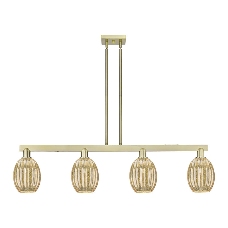 Luminaire suspendu pour îlot 4 lumières Preston, Mercure, Laiton antique