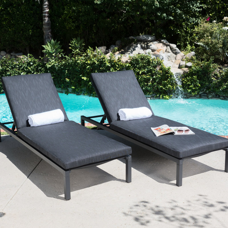 Dark Grey Poolside Lounge - Aluminum, 100% Cushions For Comfortable Seating 2 Backyard Chaise Patio Use