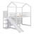 Wood House Loft Bed With Slide, Storage Shelves And Light, Climbing Ramp-1027695982