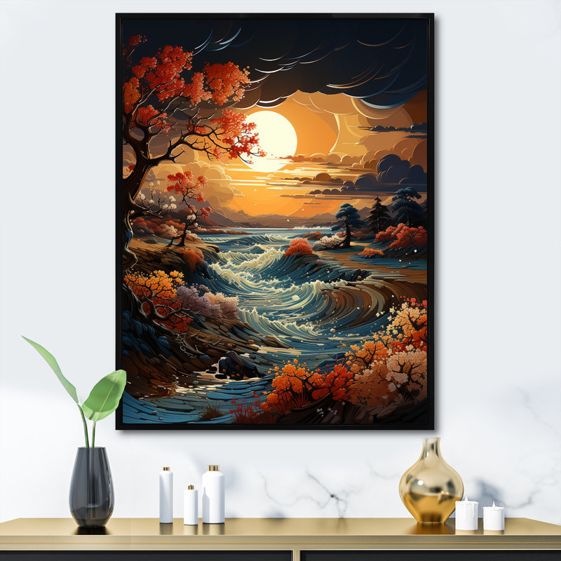 Tempêtes, lever de soleil, paysage I - tempêtes, impressions sur toile, Cadre flottant noir, H 44 po x l 34 po