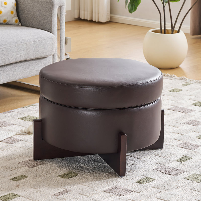 26 Inch Round Storage Ottoman, Modern Leather Ottoman Coffee Table With Removable Top, Upholstered Ottoman With Storage, Footrest Stool For Living Room, Bedroom (dark Brown)