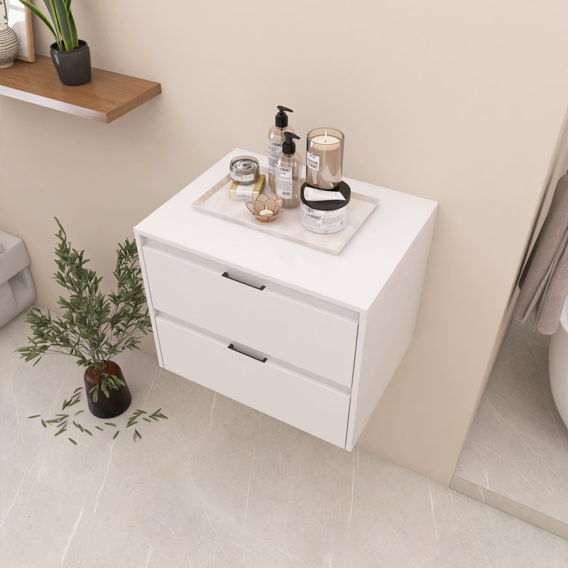 Armoire de salle de bain murale 24 po, 2 tiroirs à fermeture douce, H 18,9 po x l 23,46 po x P 17,96 po, Blanc lustré
