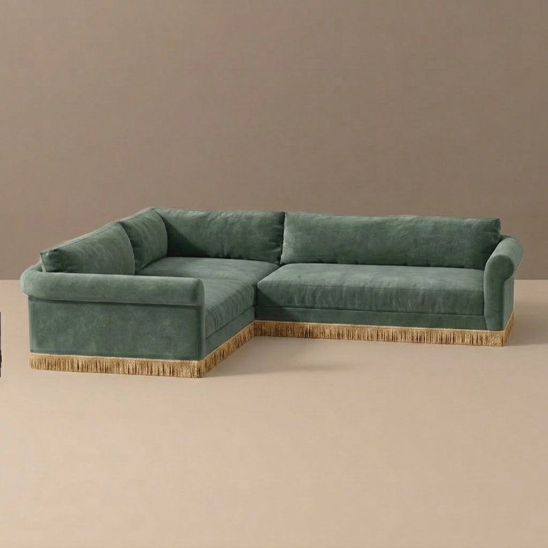 Carley Summers X River & Bord: The Max Sectional W/Fringe, Cane Silver Sage Fabric