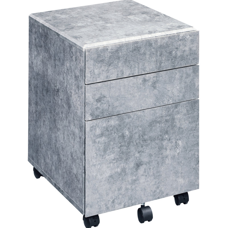 3 Silver File Cabinet With Faux Concrete Detailing For Workspace Office In Silver, Design And Functional Storage