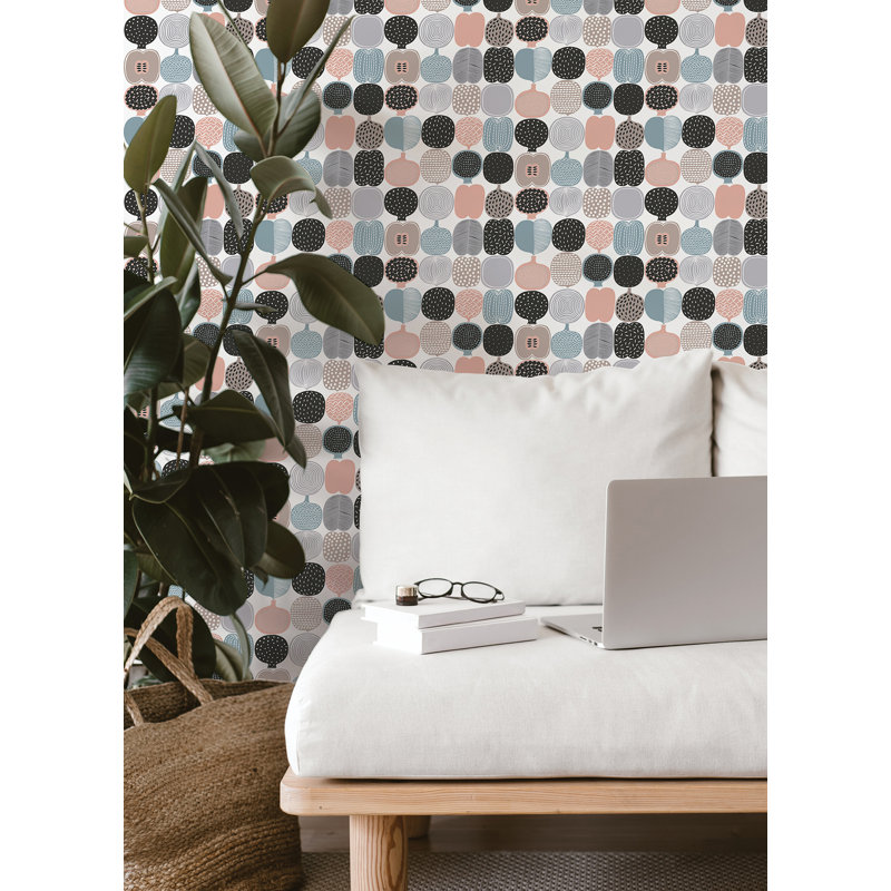 Kompotti 18' L x 20.8" W Peel and Stick Wallpaper Roll, Pink/Blue/Gray/Black