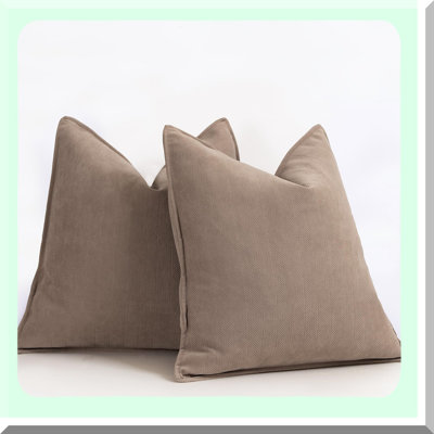 Chenille Luxe Khaki Pillow Covers - Set of 2 Elegant Design Decorative Throw Pillows for Couch, Bed, Home Decor - Soft & Luxurious