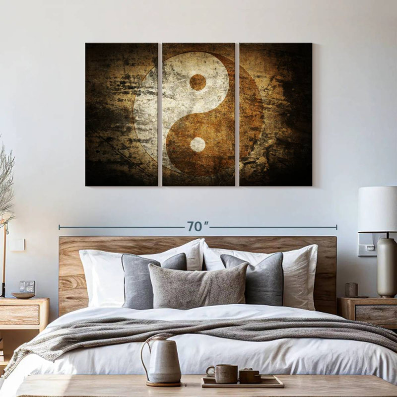 Ensemble de 3 pièces Yin et Yang sur toile, H 36 po x l 57 po x P 1,25 po