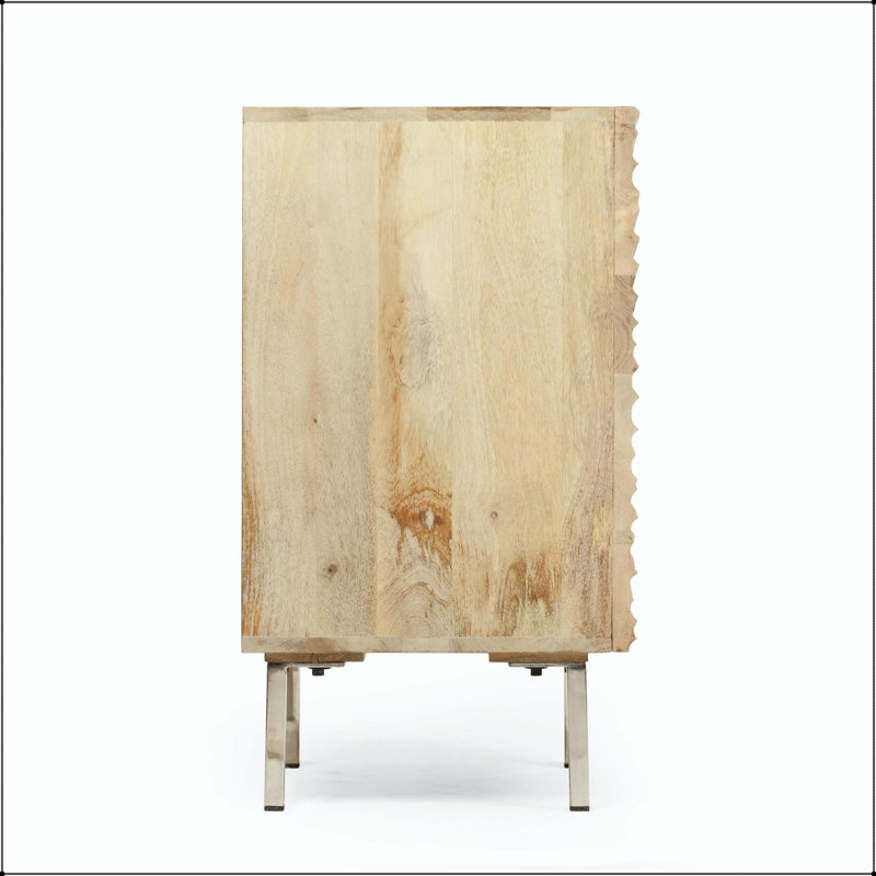 Table de chevet en bois de manguier fabriquée à la main avec porte et tablette Wave