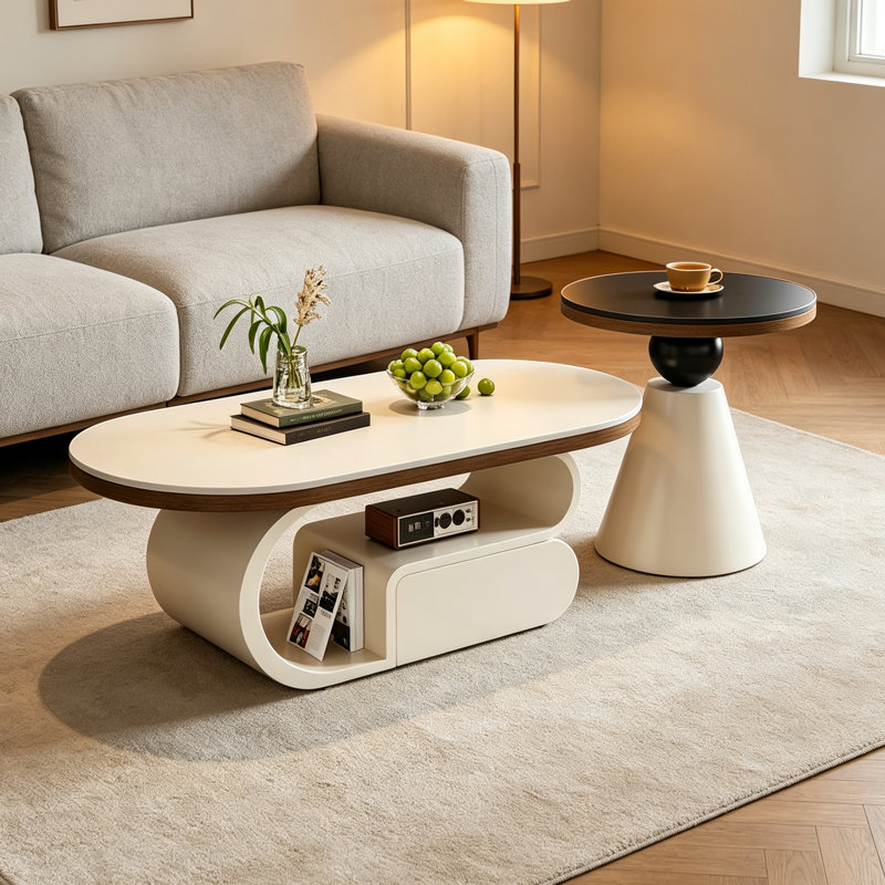 Table basse Minimal, H 15,74 po x l 47,24 po x P 23,62 po, Noir/crème