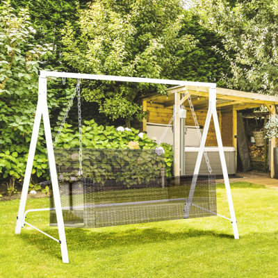 Portique en métal blanc avec capacité de poids de 528 lb, convient à la cour arrière, au patio, à la pelouse et au terrain de jeu, blanc, pour la détente et le divertissement en plein air