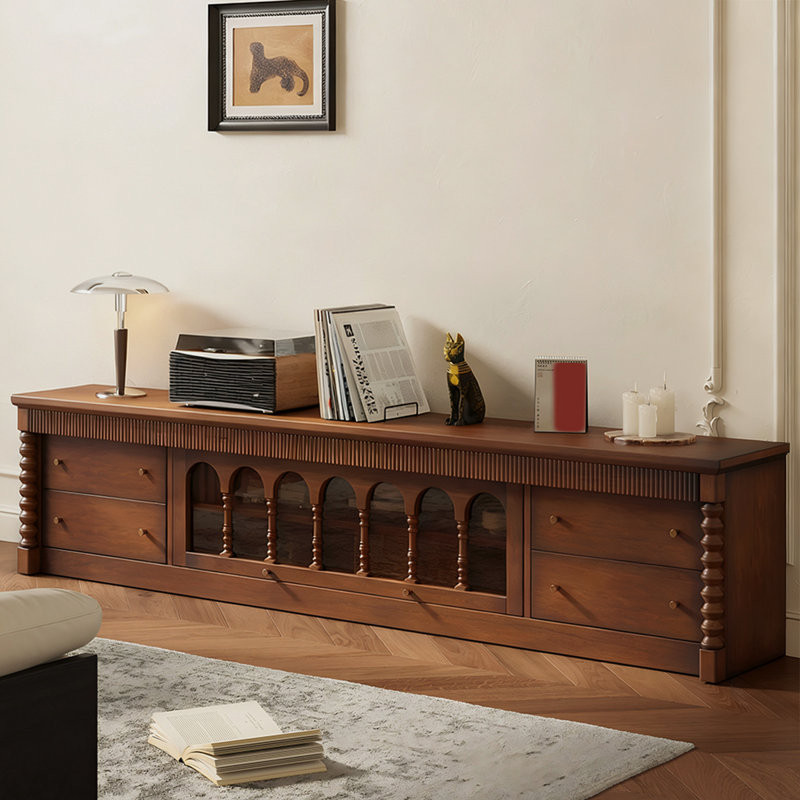 Meuble télé rétro en bois massif brun, H 19,69 po x L 78,74 po x l 15,75 po
