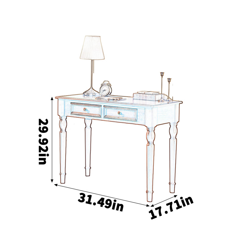 Bureau en bois massif avec poignées rétro en métal, H 29,92 po x l 31,49 po x P 17,71 po