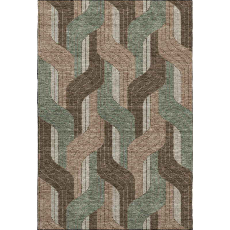 Premium Machine Washable Mayfield AMF2422 Striped Rug, 10' x 14', Chocolate