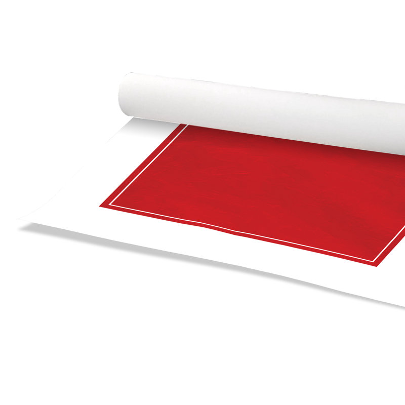 Impression sur papier roulé rouge, H 20 po x l 20 po x P 1 po